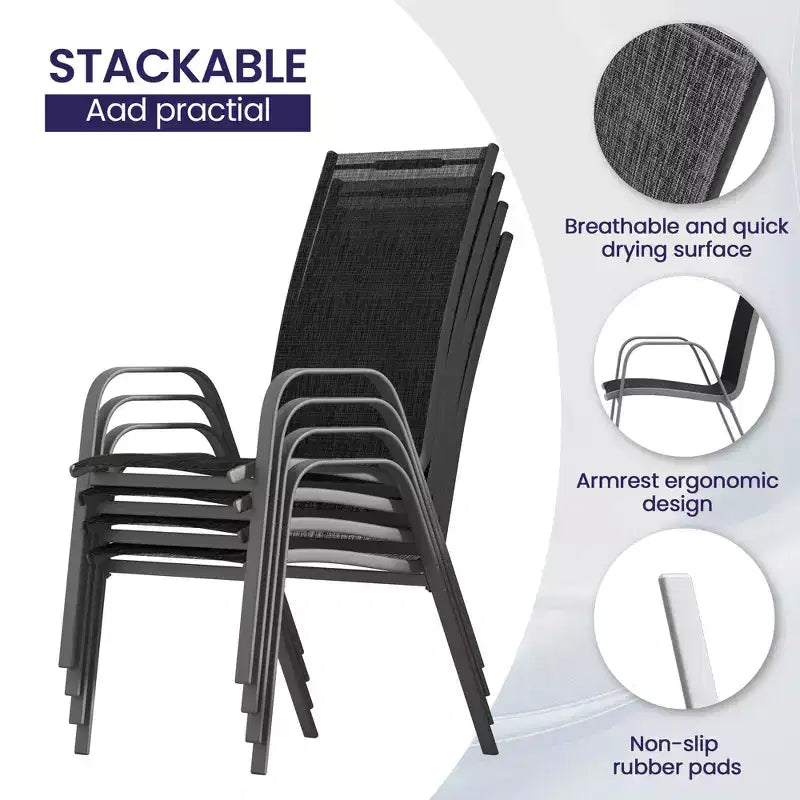 Set da pranzo da esterno Hyleory Elegant 5 pezzi con sedie impilabili e tavolo da pranzo in ferro