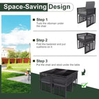 Costway Ensemble de salle à manger 9 pièces pour terrasse avec chaises en rotin PE, table en verre trempé et poufs