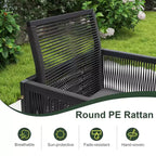 Costway Ensemble de salle à manger 9 pièces pour terrasse avec chaises en rotin PE, table en verre trempé et poufs
