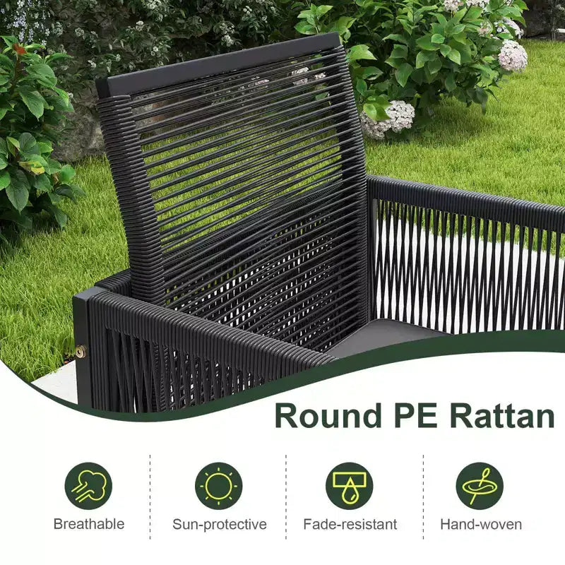 Costway Ensemble de salle à manger 9 pièces pour terrasse avec chaises en rotin PE, table en verre trempé et poufs