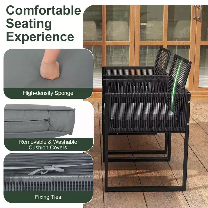 Costway Ensemble de salle à manger 9 pièces pour terrasse avec chaises en rotin PE, table en verre trempé et poufs