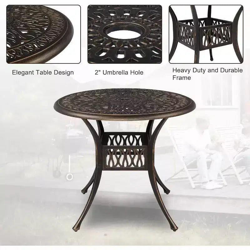 Set da pranzo VINGLI a 5 pezzi per esterni, tavolo e sedie da esterno in alluminio pressofuso per tutte le stagioni con cuscino, set da pranzo per patio esterno
