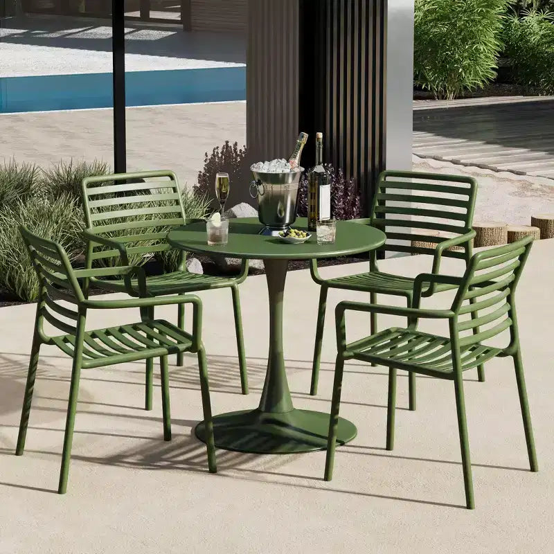 WestinTrends Playa Ensemble de table à manger de 5 pièces en métal pour l'intérieur et l'extérieur avec chaises de patio en plastique empilables