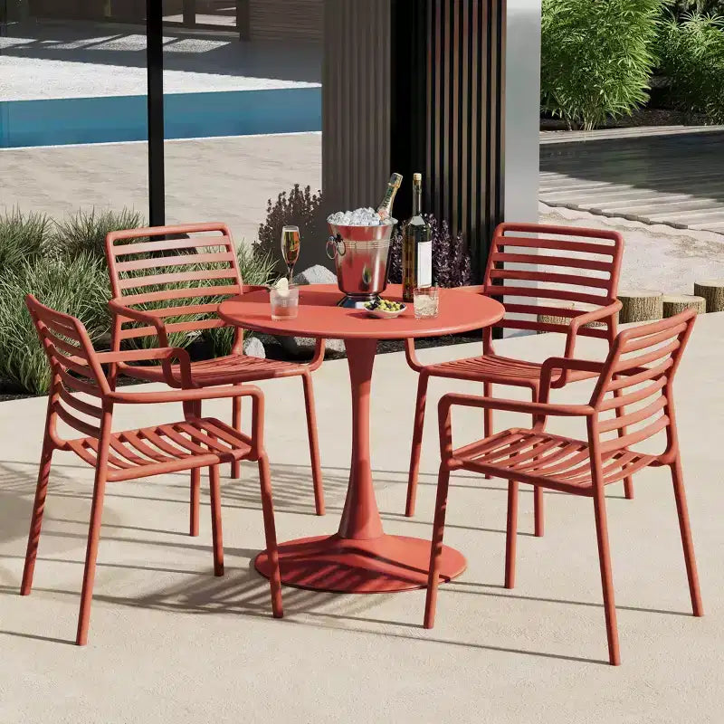 WestinTrends Playa Ensemble de table à manger de 5 pièces en métal pour l'intérieur et l'extérieur avec chaises de patio en plastique empilables