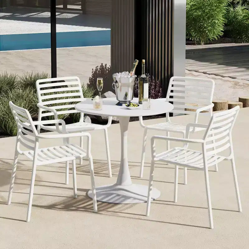 WestinTrends Playa Ensemble de table à manger de 5 pièces en métal pour l'intérieur et l'extérieur avec chaises de patio en plastique empilables