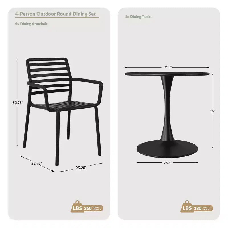 WestinTrends Playa Ensemble de table à manger de 5 pièces en métal pour l'intérieur et l'extérieur avec chaises de patio en plastique empilables