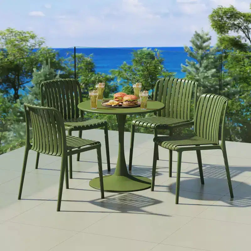Set da pranzo da esterni WestinTrends Playa 5 pezzi con tavolo in metallo e sedie impilabili in resina da patio