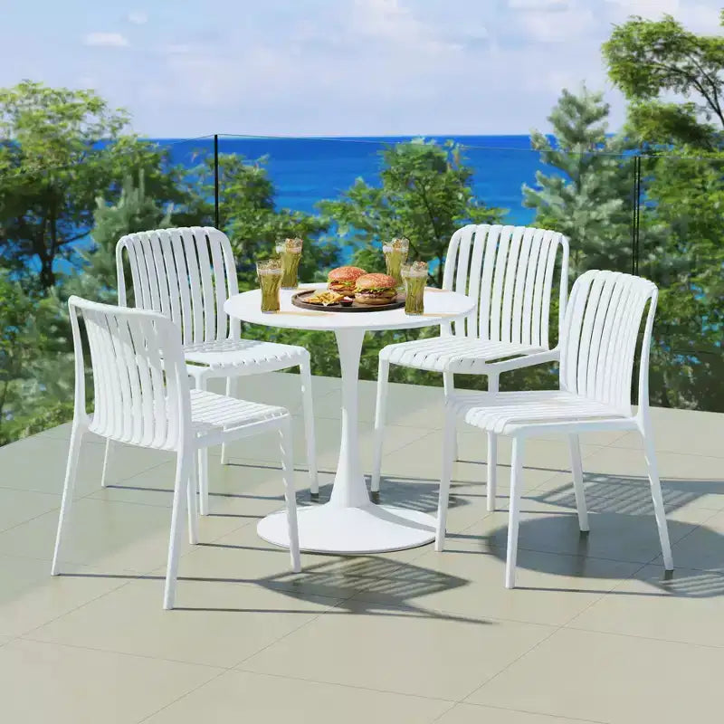 Set da pranzo da esterni WestinTrends Playa 5 pezzi con tavolo in metallo e sedie impilabili in resina da patio