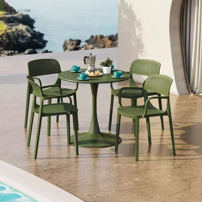 WestinTrends Playa, set da 5 pezzi, tavolo da bistrò rotondo in metallo e sedie impilabili in resina da esterno