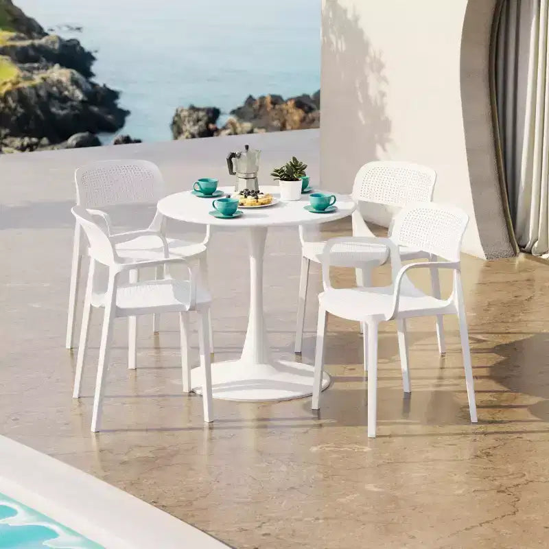 WestinTrends Playa, set da 5 pezzi, tavolo da bistrò rotondo in metallo e sedie impilabili in resina da esterno