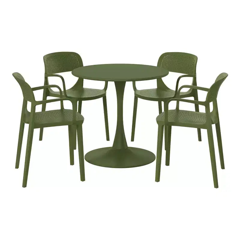 WestinTrends Playa Ensemble de salle à manger 5 pièces en métal rond avec table de bistrot et chaises de salle à manger empilables en résine pour terrasse
