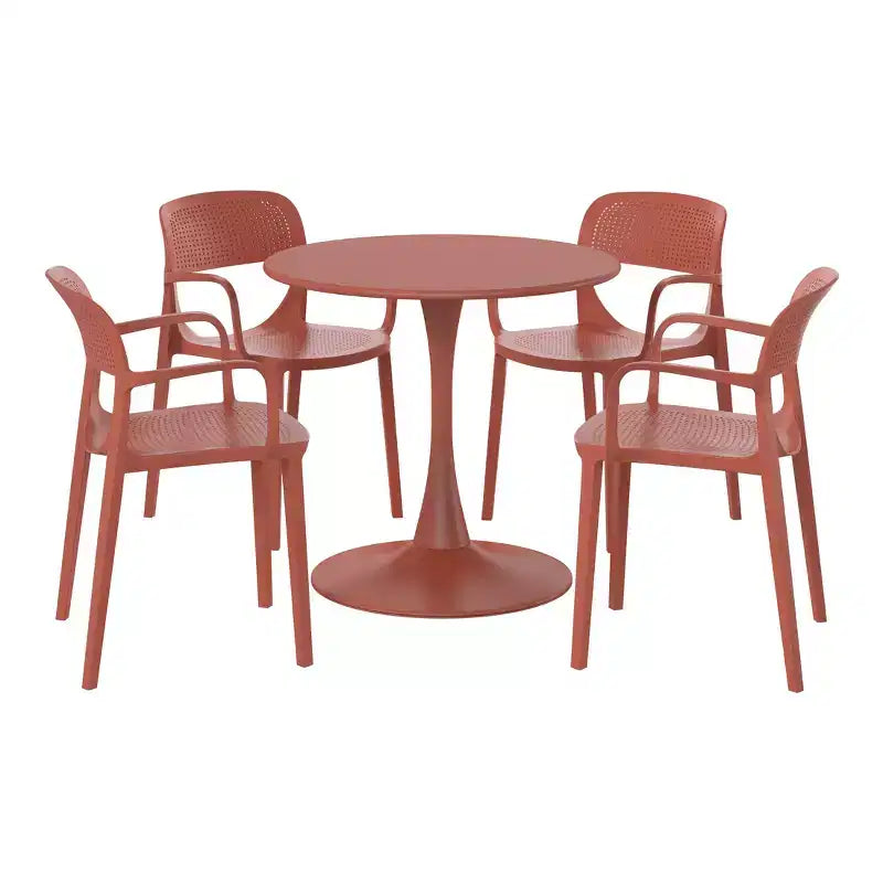 WestinTrends Playa Ensemble de salle à manger 5 pièces en métal rond avec table de bistrot et chaises de salle à manger empilables en résine pour terrasse