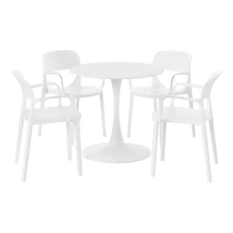 WestinTrends Playa Ensemble de salle à manger 5 pièces en métal rond avec table de bistrot et chaises de salle à manger empilables en résine pour terrasse
