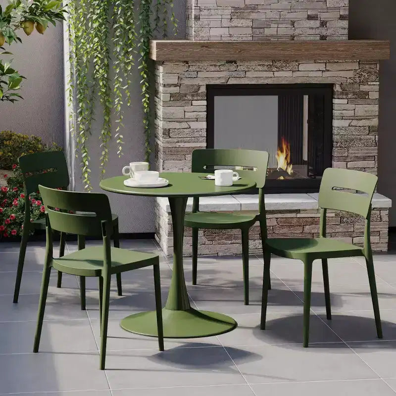 Ensemble de table à manger de patio ronde en métal 5 pièces d'intérieur/extérieur WestinTrends Playa avec chaises de patio empilables