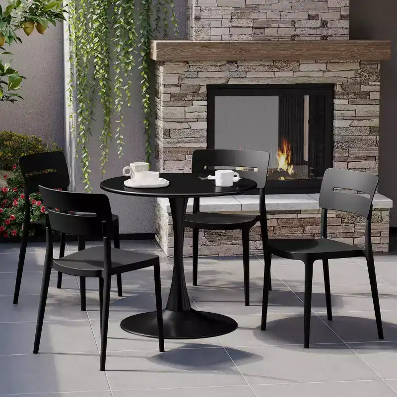 Ensemble de table à manger de patio ronde en métal 5 pièces d'intérieur/extérieur WestinTrends Playa avec chaises de patio empilables