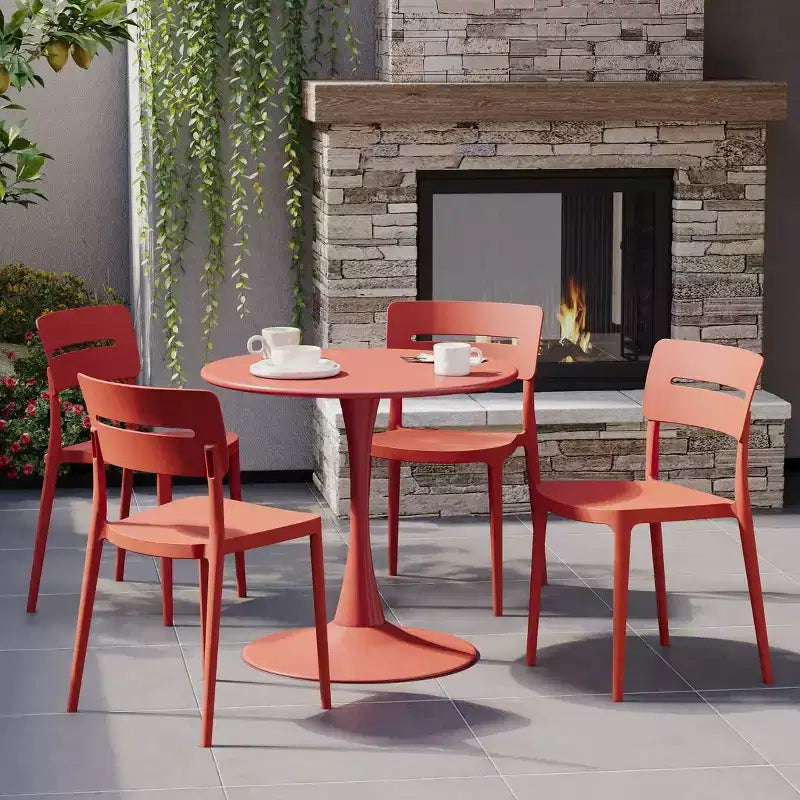 Ensemble de table à manger de patio ronde en métal 5 pièces d'intérieur/extérieur WestinTrends Playa avec chaises de patio empilables
