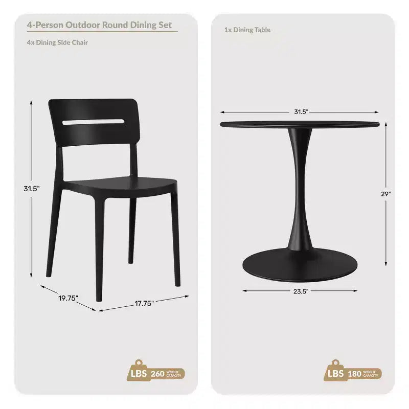 Ensemble de table à manger de patio ronde en métal 5 pièces d'intérieur/extérieur WestinTrends Playa avec chaises de patio empilables