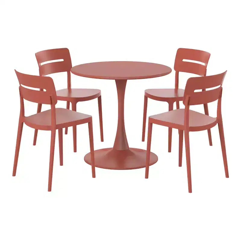 Ensemble de table à manger de patio ronde en métal 5 pièces d'intérieur/extérieur WestinTrends Playa avec chaises de patio empilables