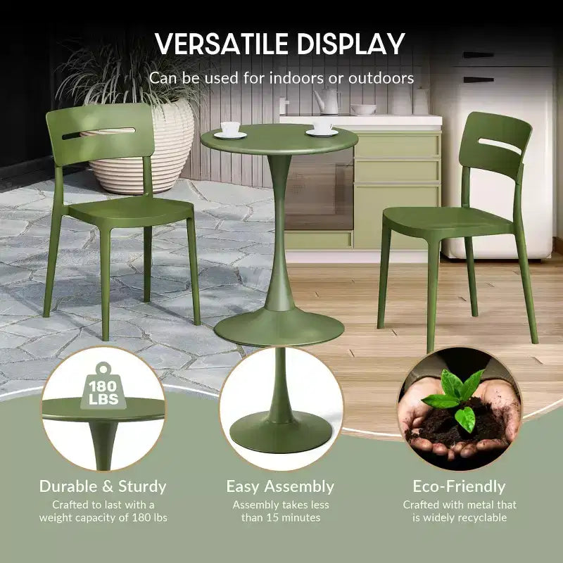 WestinTrends Playa Set da Pranzo 3 Pezzi per Esterni e Interni in Metallo con Tavolo e Sedie Impilabili per Patio