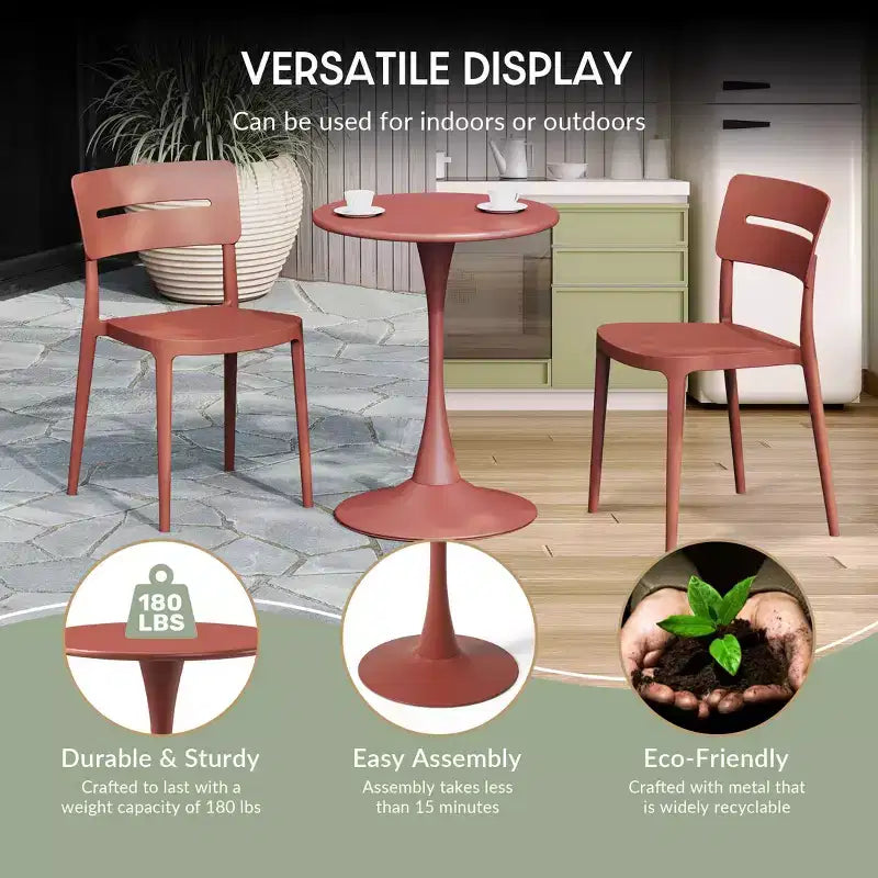 WestinTrends Playa Set da Pranzo 3 Pezzi per Esterni e Interni in Metallo con Tavolo e Sedie Impilabili per Patio