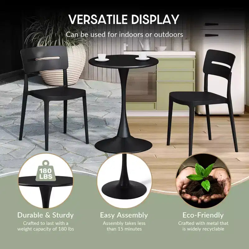 WestinTrends Playa Set da Pranzo 3 Pezzi per Esterni e Interni in Metallo con Tavolo e Sedie Impilabili per Patio