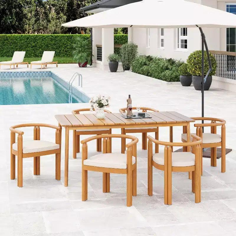 Christopher Knight Home Mordak Set da Pranzo Rustico da Giardino 7 Pezzi in Legno di Acacia con Cuscini