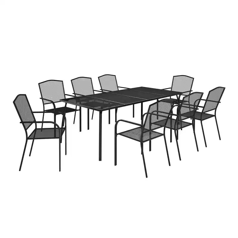 Mondawe Set da Pranzo da Esterno 9 Pezzi, Tavolo e Sedie in Rete con Struttura in Acciaio