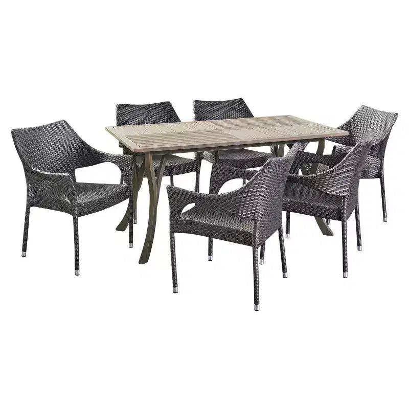 Set da pranzo da 7 pezzi GDFStudio in vimini e legno di acacia per esterni