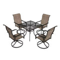 Mondawe 5-Piece Outdoor Dining Set With 4 Swivel Chairs & 1 Steel Mesh Umbrella Hole Table