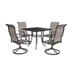 Set da pranzo da esterno Mondawe 5 pezzi con 4 sedie girevoli e 1 tavolo in rete d'acciaio con foro per ombrellone