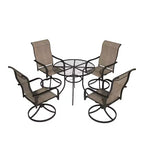 Mondawe 5-Piece Outdoor Dining Set With 4 Swivel Chairs & 1 Steel Mesh Circle Table With Umbrella Hole