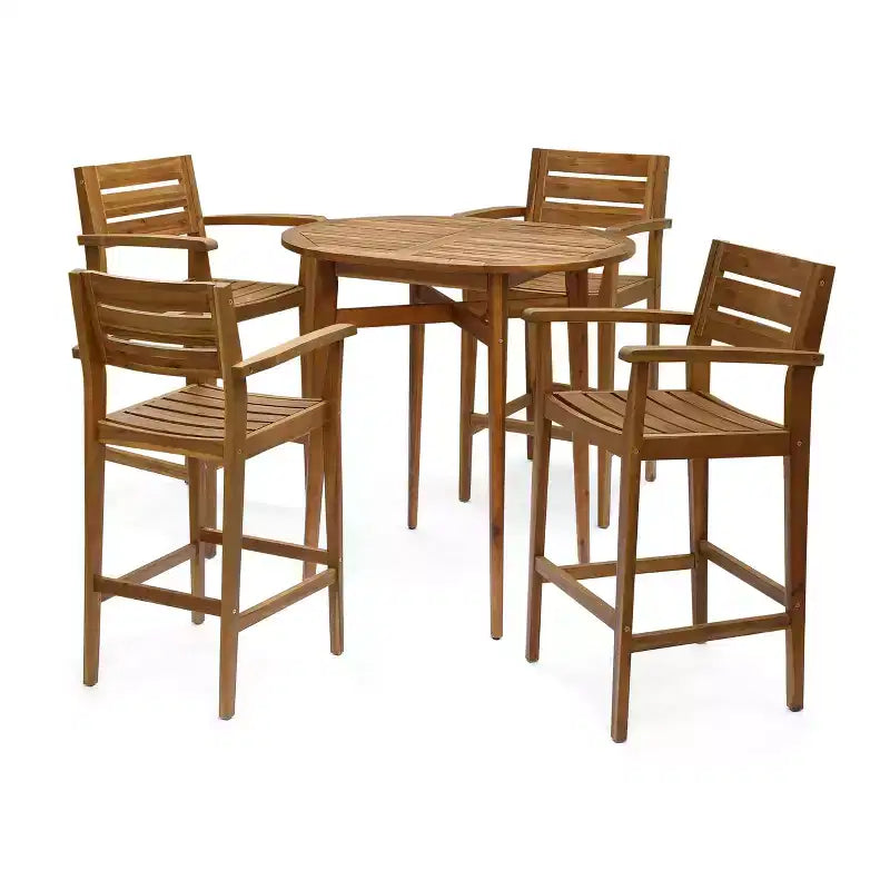 GDFStudio Brigitte Set Bar da Esterno 5 Pezzi in Legno di Acacia con Design a Doghe