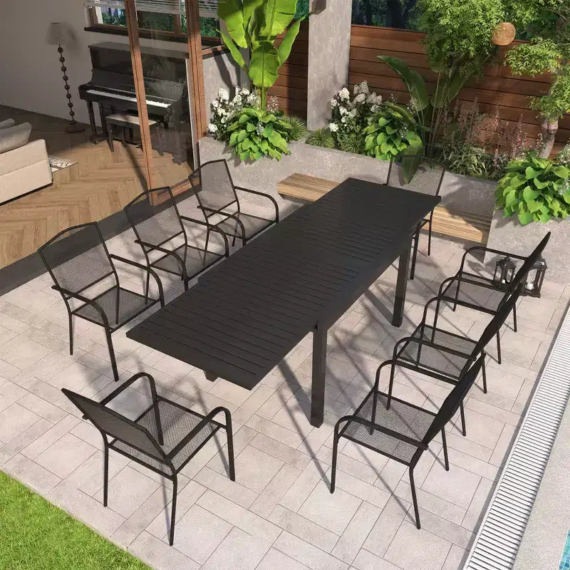 Set da pranzo da esterno Mondawe da 9 pezzi in alluminio estensibile, con tavolo telescopico e sedie in rete