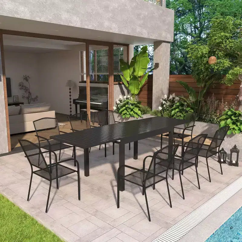 Set da pranzo da esterno Mondawe da 9 pezzi in alluminio estensibile, con tavolo telescopico e sedie in rete