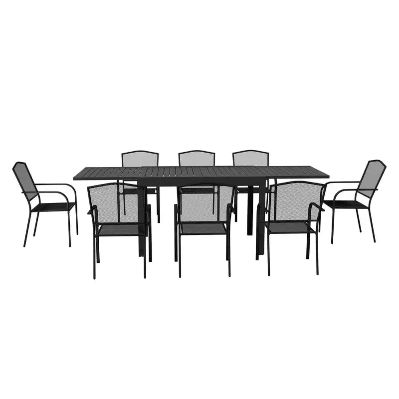 Set da pranzo da esterno Mondawe da 9 pezzi in alluminio estensibile, con tavolo telescopico e sedie in rete