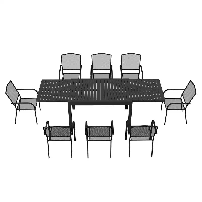 Set da pranzo da esterno Mondawe da 9 pezzi in alluminio estensibile, con tavolo telescopico e sedie in rete
