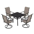 Mondawe 5-Piece Patio Dining Set,Square Table built-in Umbrella Hole & 360 Degree Swivel Chairs Outdoor Set