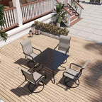 Mondawe Ensemble de salle à manger de patio 5 pièces, Table carrée avec trou de parasol intégré et chaises pivotantes à 360 degrés pour l'extérieur