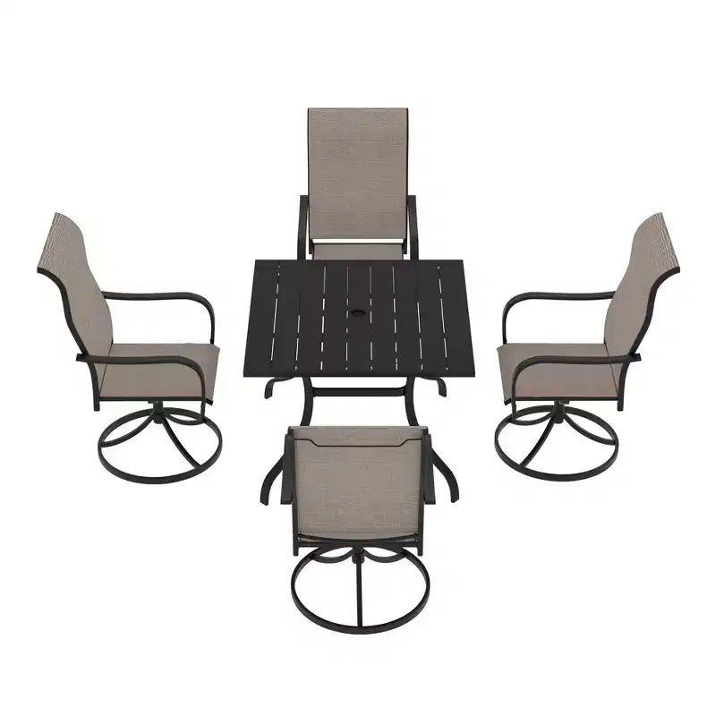 Mondawe Ensemble de salle à manger de patio 5 pièces, Table carrée avec trou de parasol intégré et chaises pivotantes à 360 degrés pour l'extérieur