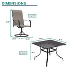 Mondawe Ensemble de salle à manger de patio 5 pièces, Table carrée avec trou de parasol intégré et chaises pivotantes à 360 degrés pour l'extérieur