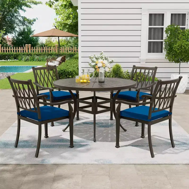 Mondawe Ensemble repas d'extérieur 5 pièces rond en fonte d'aluminium avec 4 chaises de salle à manger