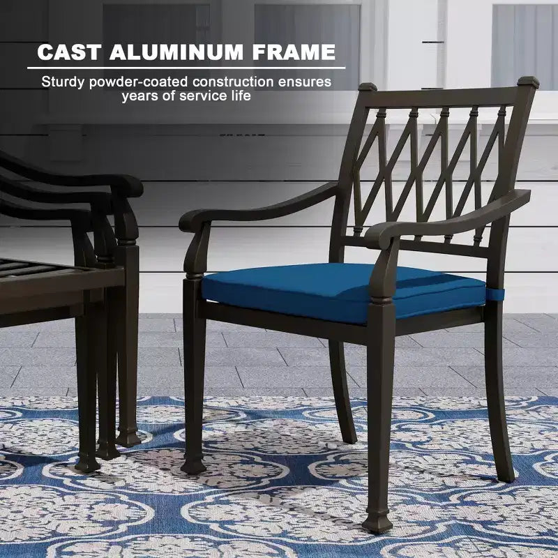 Mondawe Ensemble repas d'extérieur 5 pièces rond en fonte d'aluminium avec 4 chaises de salle à manger