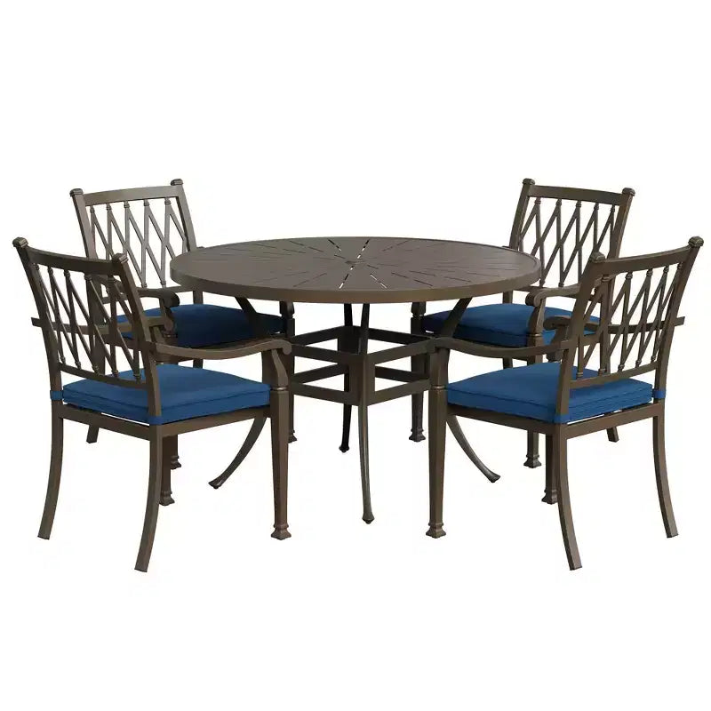 Mondawe Ensemble repas d'extérieur 5 pièces rond en fonte d'aluminium avec 4 chaises de salle à manger