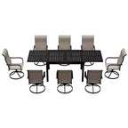 Set da pranzo Mondawe da 9 pezzi per esterni, con 1 tavolo rettangolare allungabile e 8 sedie girevoli a 360 gradi, per patio