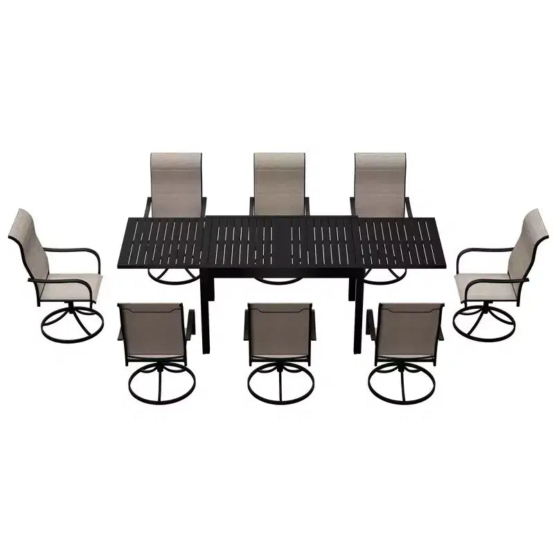 Set da pranzo Mondawe da 9 pezzi per esterni, con 1 tavolo rettangolare allungabile e 8 sedie girevoli a 360 gradi, per patio