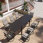 Set da pranzo Mondawe da 9 pezzi per esterni, con 1 tavolo rettangolare allungabile e 8 sedie girevoli a 360 gradi, per patio