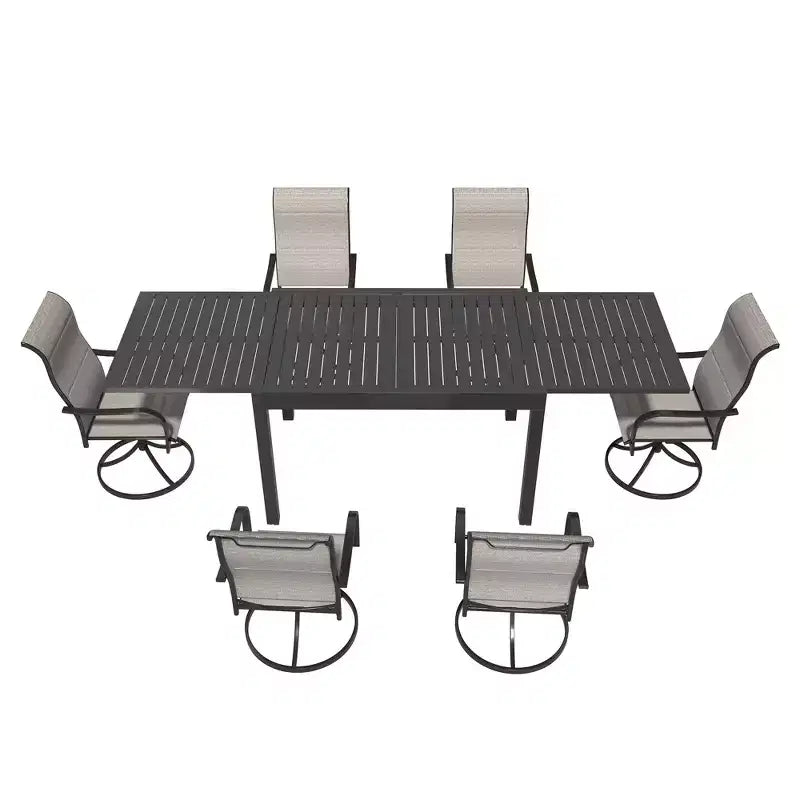 Mondawe 7-Piece Outdoor Patio Dining Set,With 1 Piece Extendable Rectangle Table and 6 Piece 360 Degree Swivel Chair