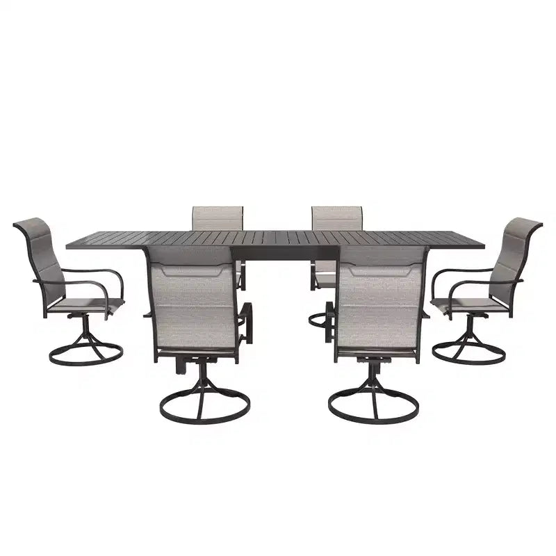 Set da pranzo da esterno Mondawe a 7 pezzi, con 1 tavolo rettangolare allungabile e 6 sedie girevoli a 360 gradi