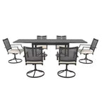Mondawe Set da pranzo da esterno di 7 pezzi, con 1 tavolo rettangolare allungabile e 6 sedie girevoli a 360 gradi