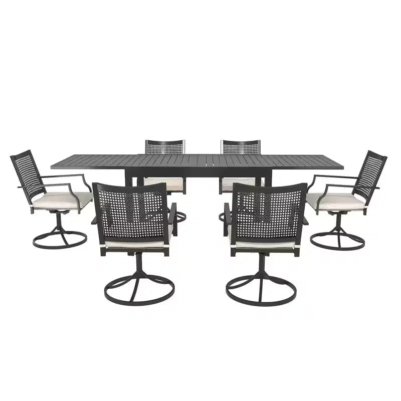 Mondawe Set da pranzo da esterno di 7 pezzi, con 1 tavolo rettangolare allungabile e 6 sedie girevoli a 360 gradi